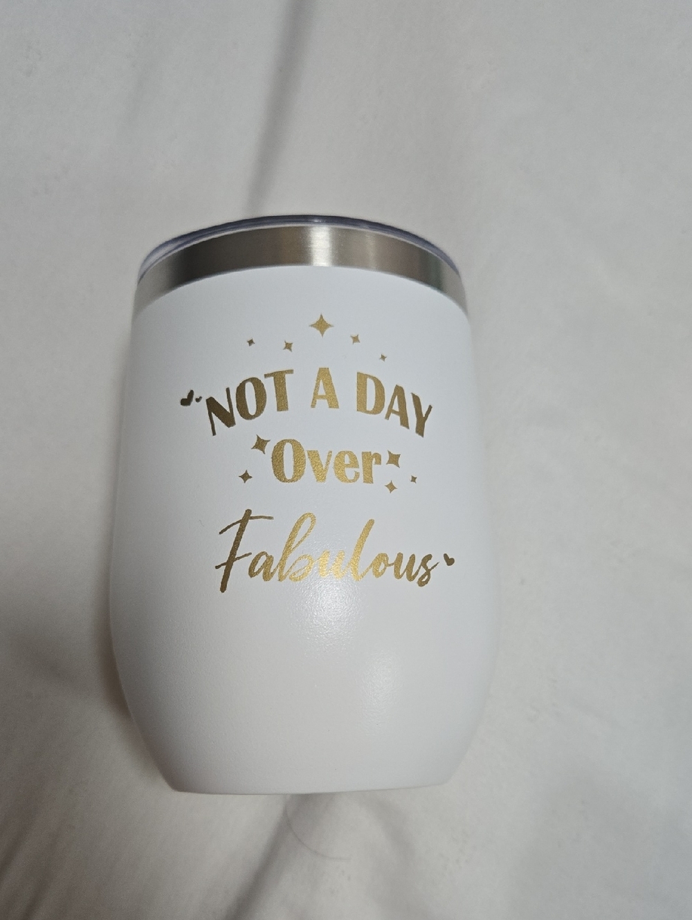 White and Blue Stemless Tumbler.